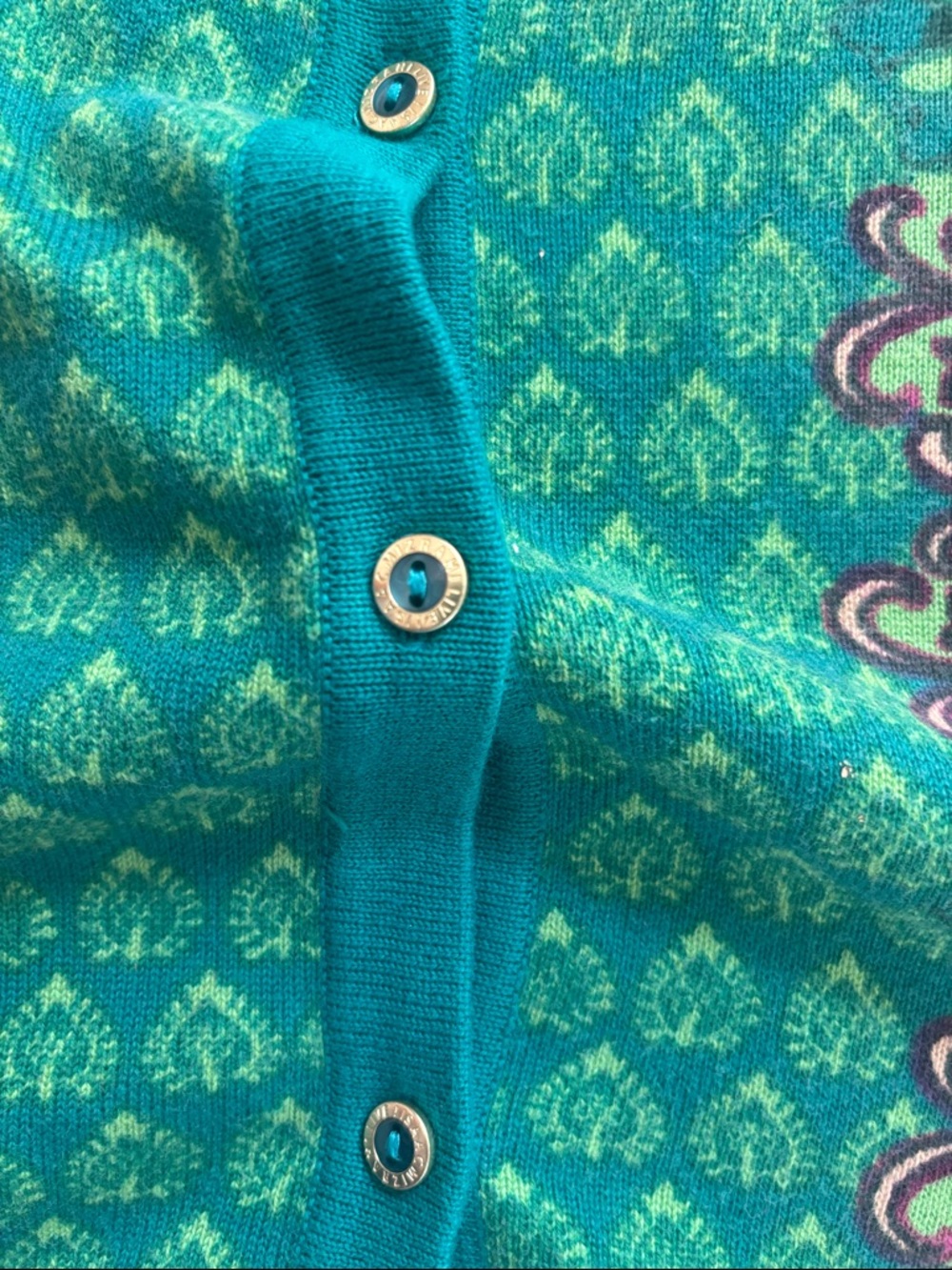Isaac Mizrahi Live™️ size Large green paisley look button down cardigan - Picture 4 of 10